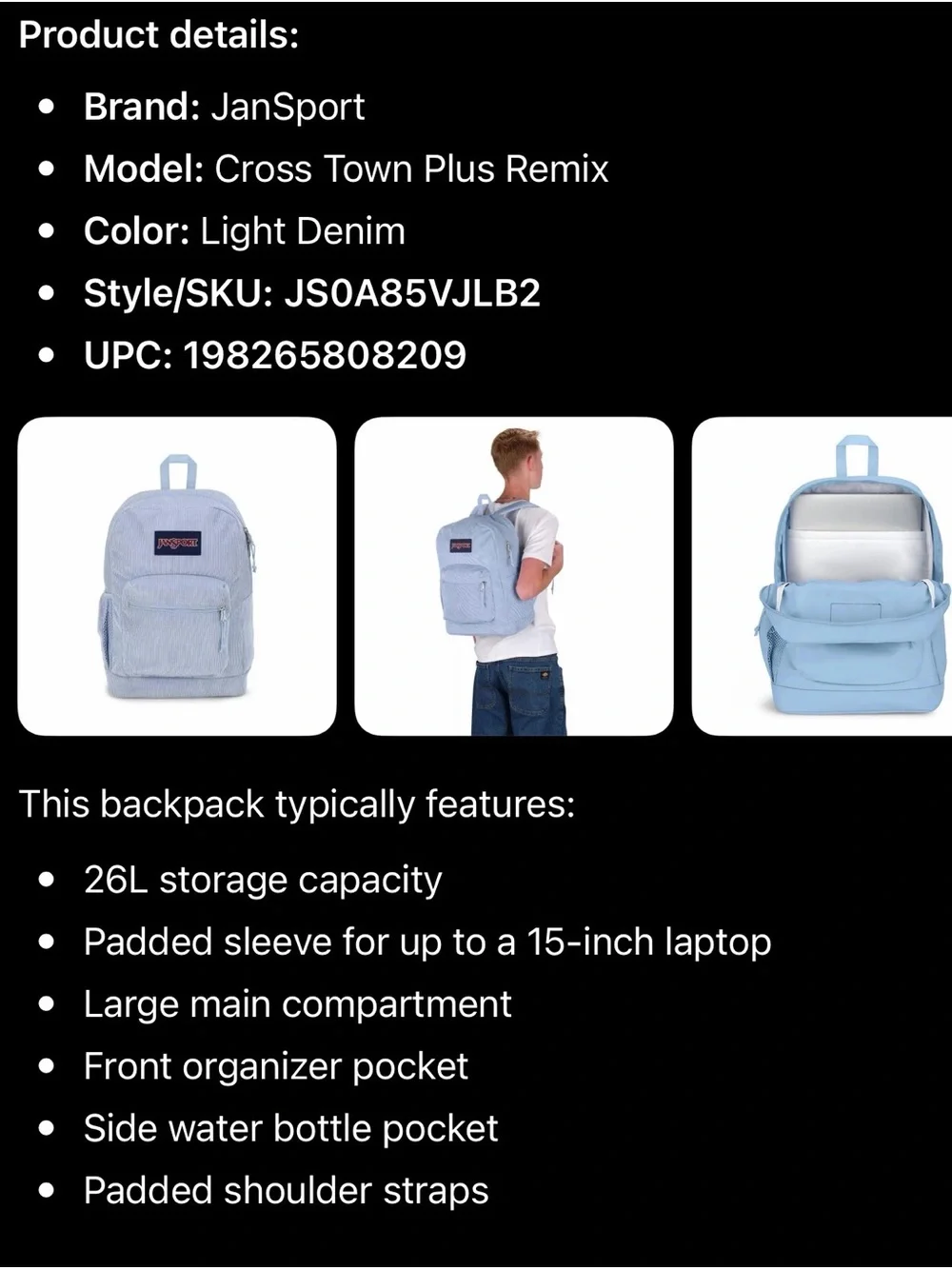 Jansport Light Gray Everyday Backpack in Pale Blue-Gray